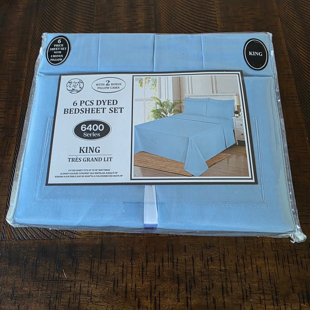 6400 Series King 6 Piece Dyed Bedsheet Set Light Blue Deep Pocket MB175